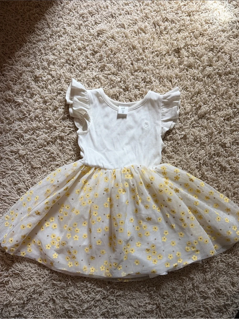 GAP White Knit Bodice Dress with Yellow Floral Tulle Skirt